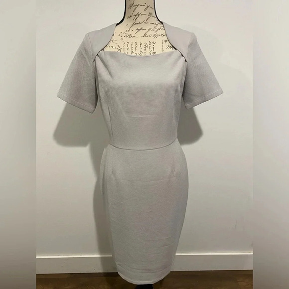 Love, Benito Square Neck Shirt Sleeve Light Gray Dress Size Large NWT - Picture 1 of 11
